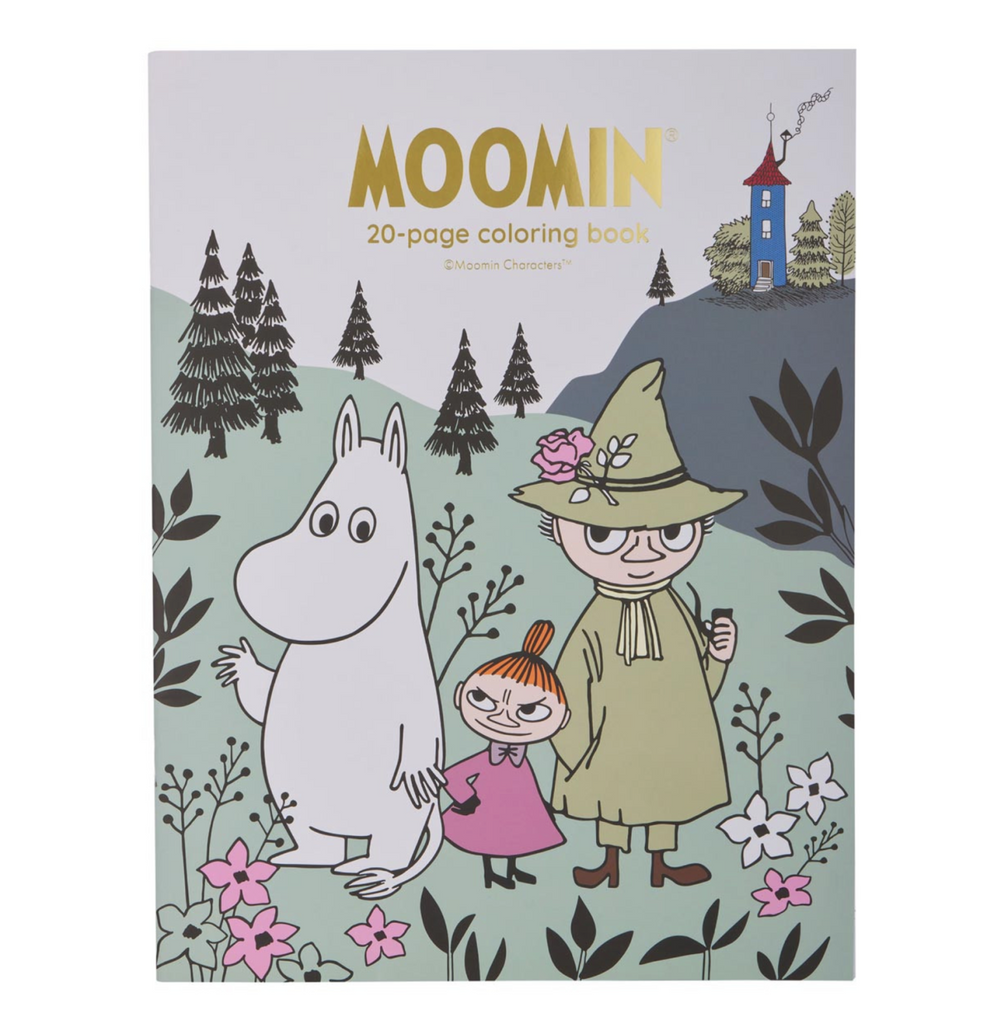 Cover of Moomin 20 page coloring o a white background.