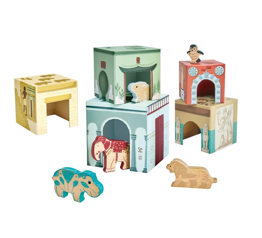 Museum Nesting Blocked stacked and placed around with the animals amongst them. 