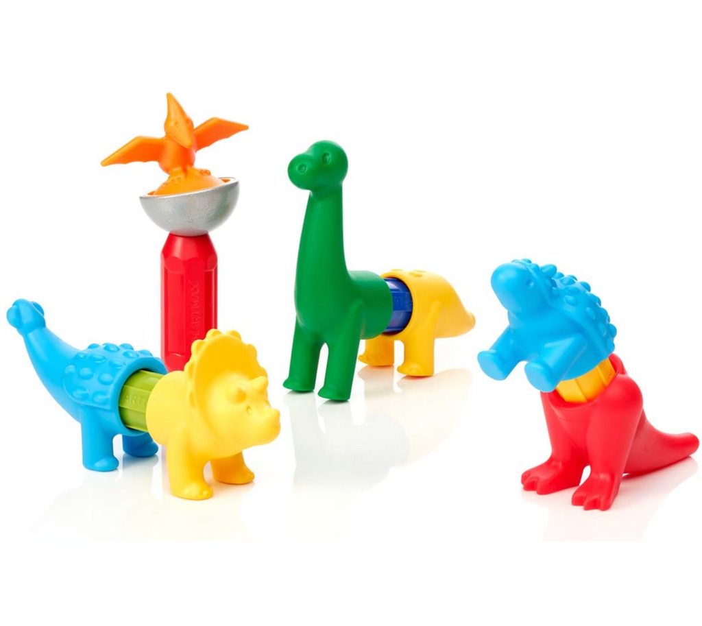 A colorful assortment of magnetic dinosaurs from the My First Dinosaurs set by SmartMax. 