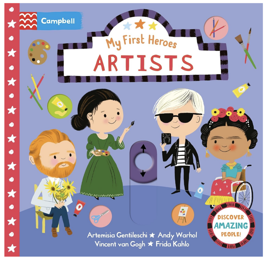 Cover of the board book "My First Heroes Artists" with illustrations of each of the featured artists from the book. 