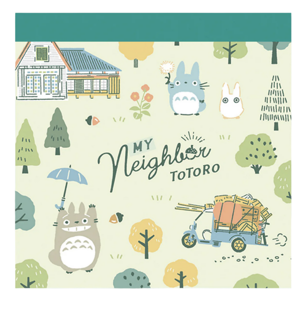 Cover of the My Neighbor Totoro Memo Pad with illustrations of Totoro and other creatures from the iconic Studio Ghibli movie. 