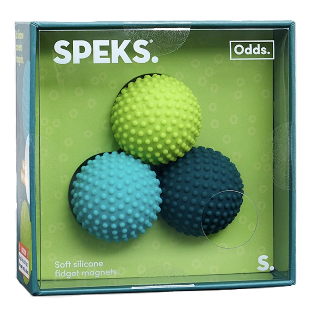 Odds Green Dots Silicone Magnets packaged in a green box with clear top. 