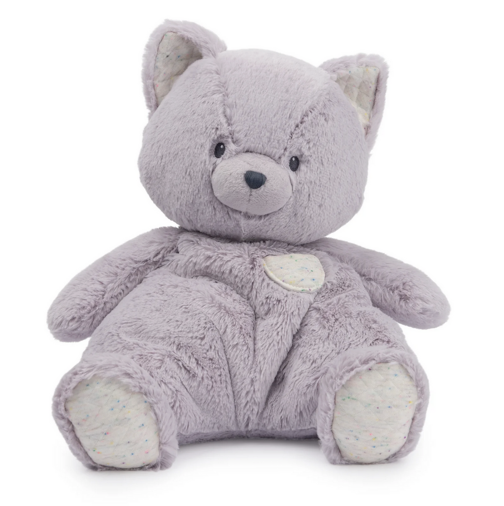 A floppy purple kitten made from premium soft plush with safe embroidered accents and quilted textures on its body, feet, and ears.
