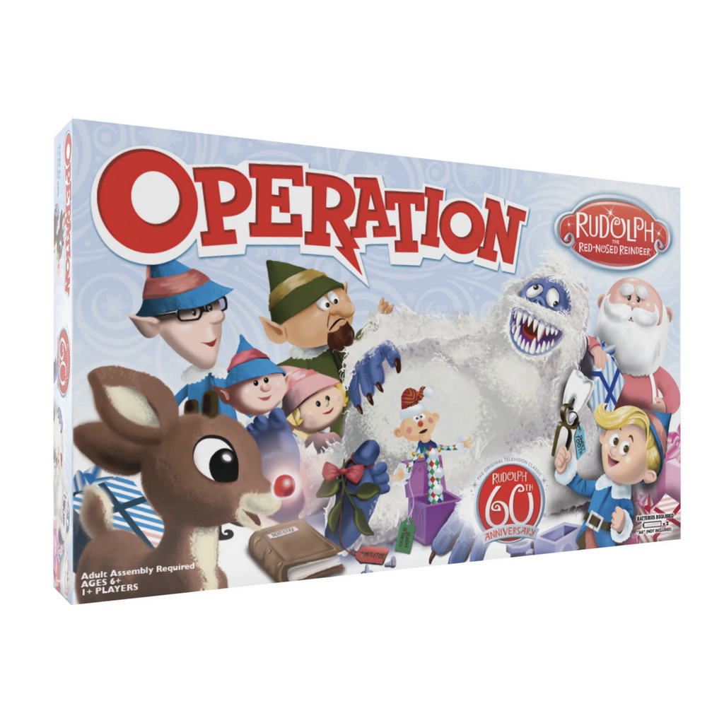 Rudolph the Red Nosed Reindeer edition of the game Operation features characters from the classic tv Christmas special like, Rudolph, Santa, and more.