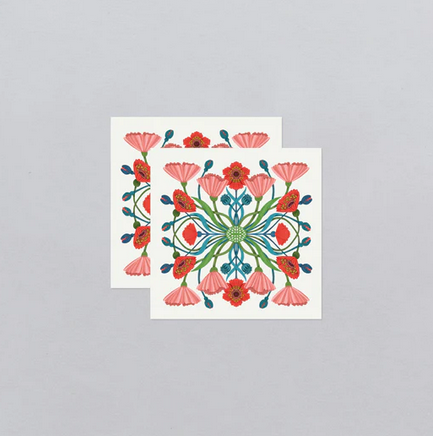 Ornate flower square temporary tattoo sheets. 