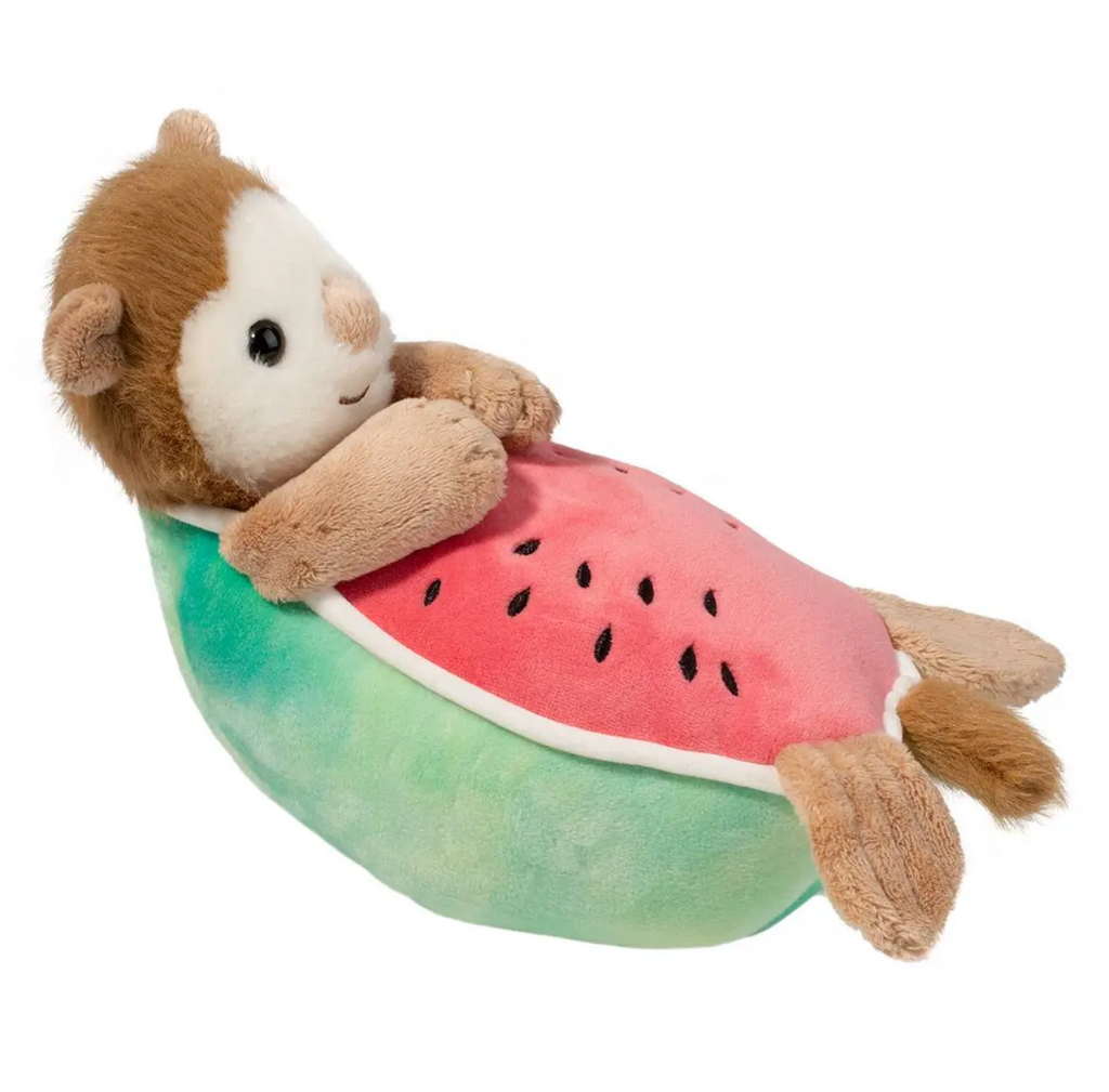 Side view of the Otter Melon plush.