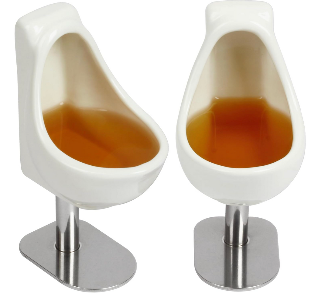 Set of 2 ceramic urinal shaped shot glasses. 