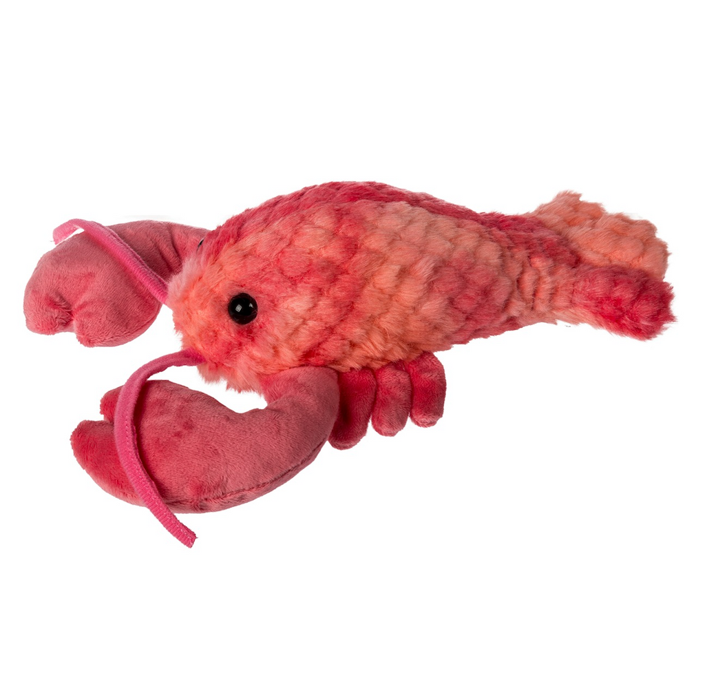 Side view of the Perfectly Pink Lobster plush. 