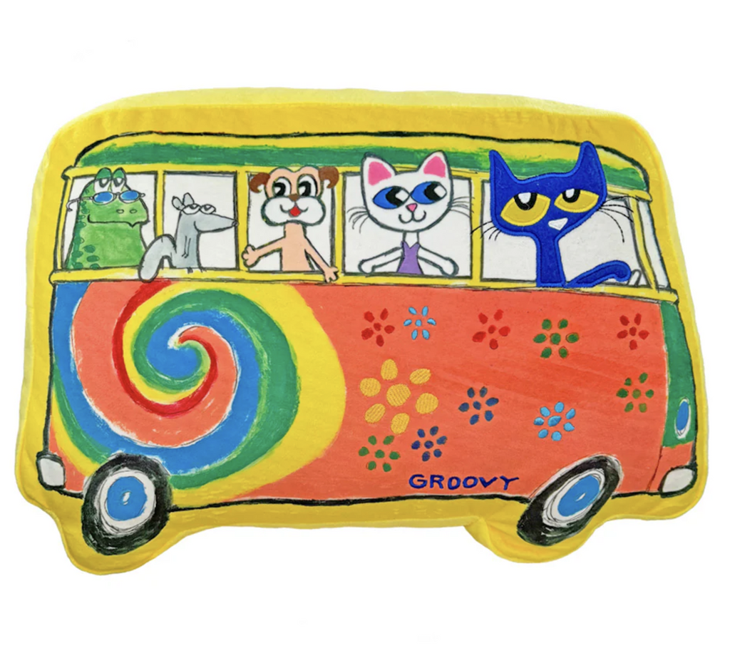 Plush groovy bus with all the characters from the Pete the Cat story , Pete the cat Gets Groovy. 