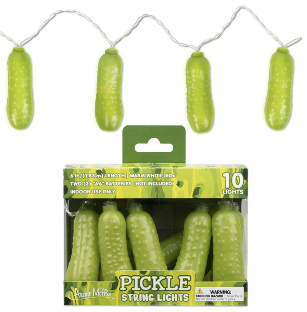 Pickle String Lights packaged in an illustrated window box. 