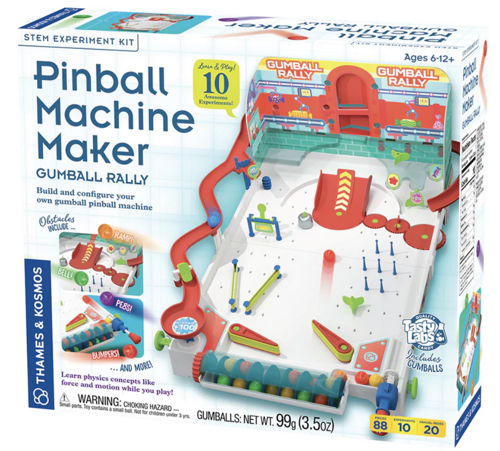 Pinball Machine Maker Gumball Rally box with a picture of the built pinball machine. 