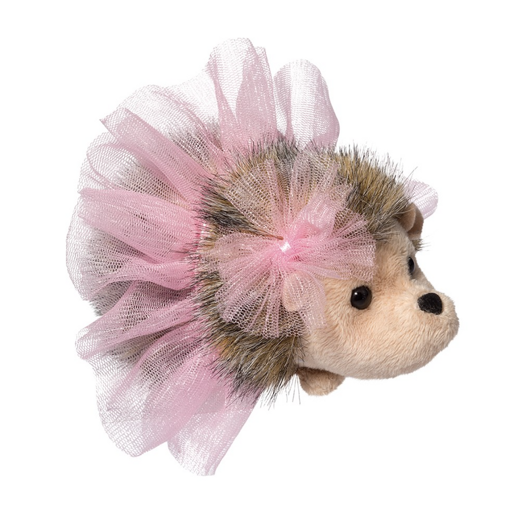 The cutest little Hedgehog stuffed animal wearing a pink tutu and bow. 