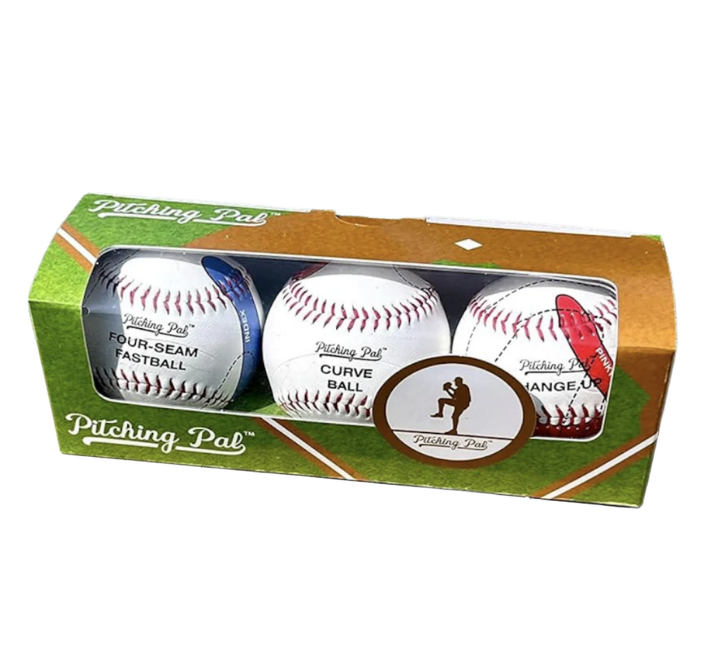 Box of Pitching Pal set of three baseballs. 