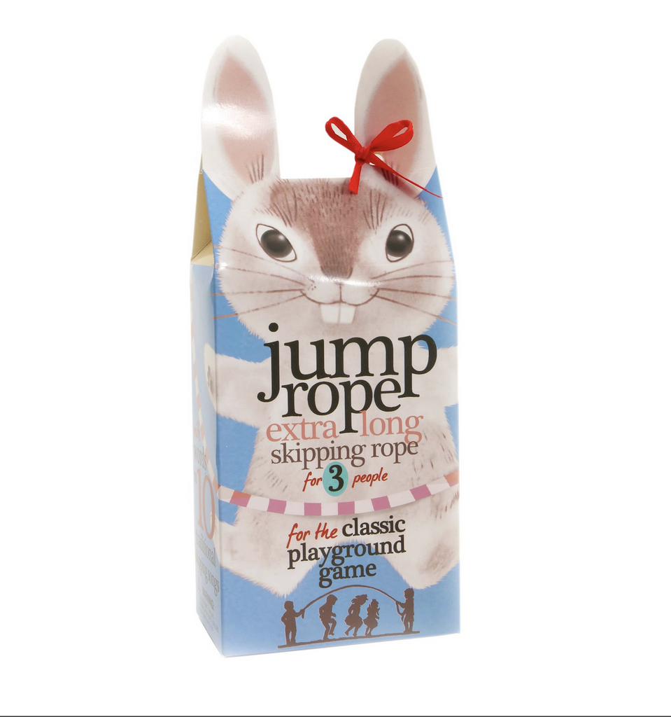 Extra long jump rope packaged in a bunny shaped box. 