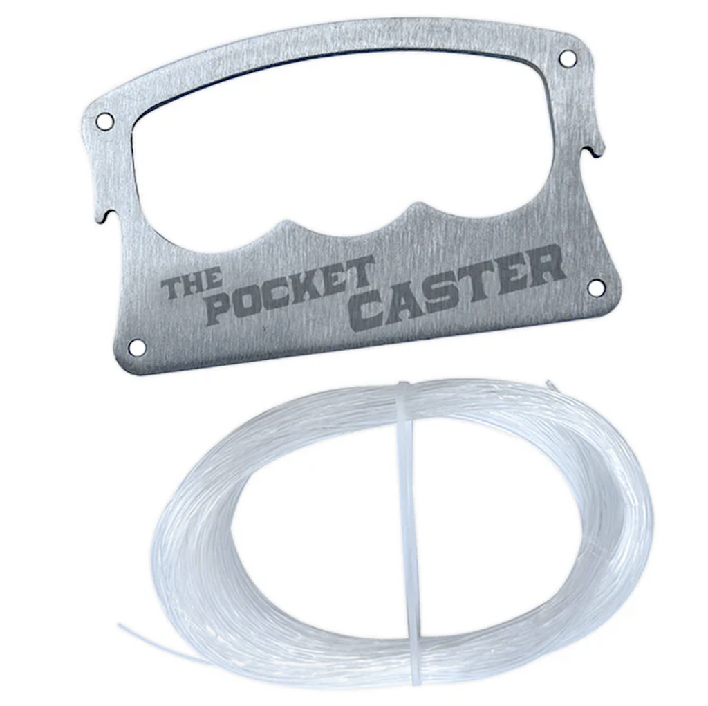 The Pocket Caster, a wallet-sized fishing card with preloaded line, hooks, and casting points designed for backup angling anywhere. 