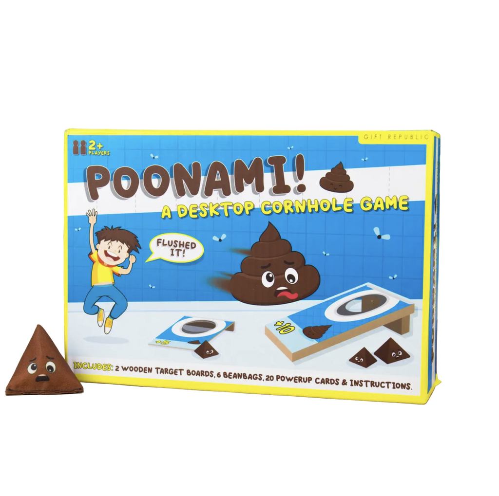 Poonami desktop cornhole game box on a white background