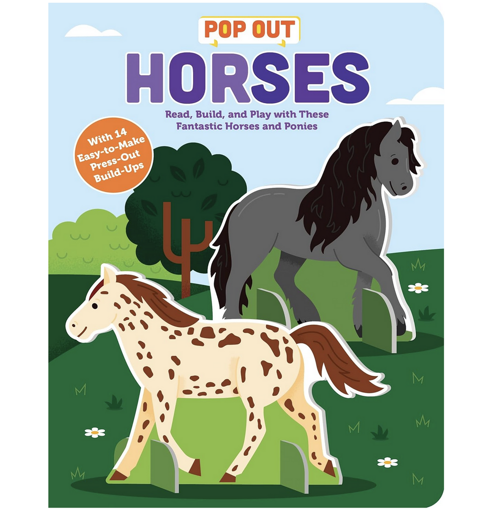 Cover of Pop Out Horses with two illustrated horses. 