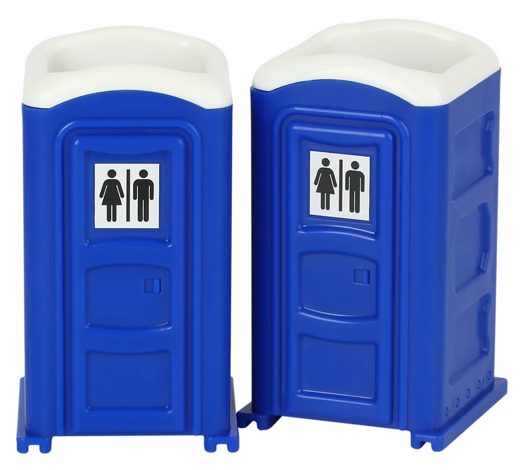 The blue and white porta potty shot glasses. 