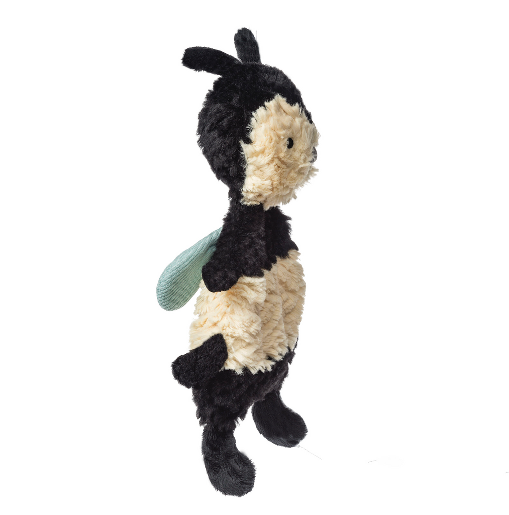 Side view of the Putty Bumble Bee showing off the soft, textured plush and also showing it's wings. 