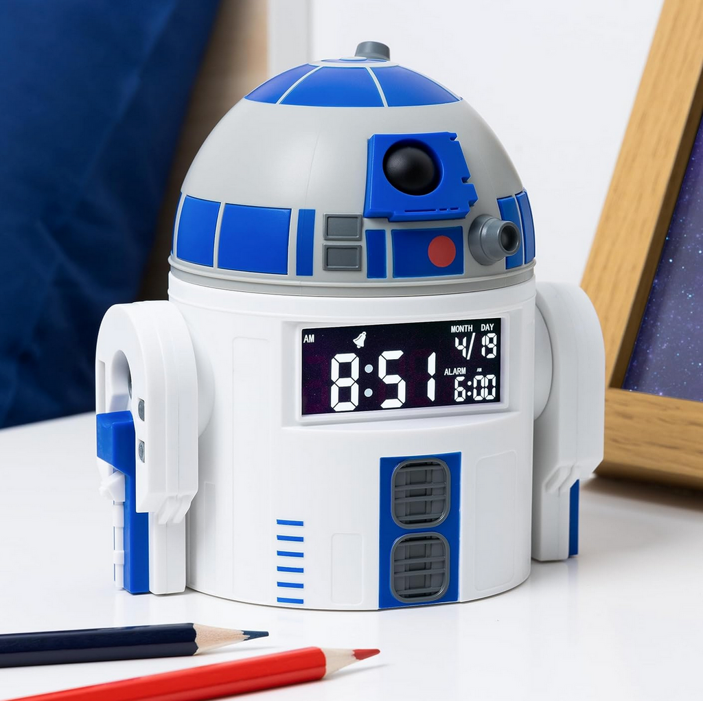 R2D2 Alarm Clock shaped like the droid with digital time display.