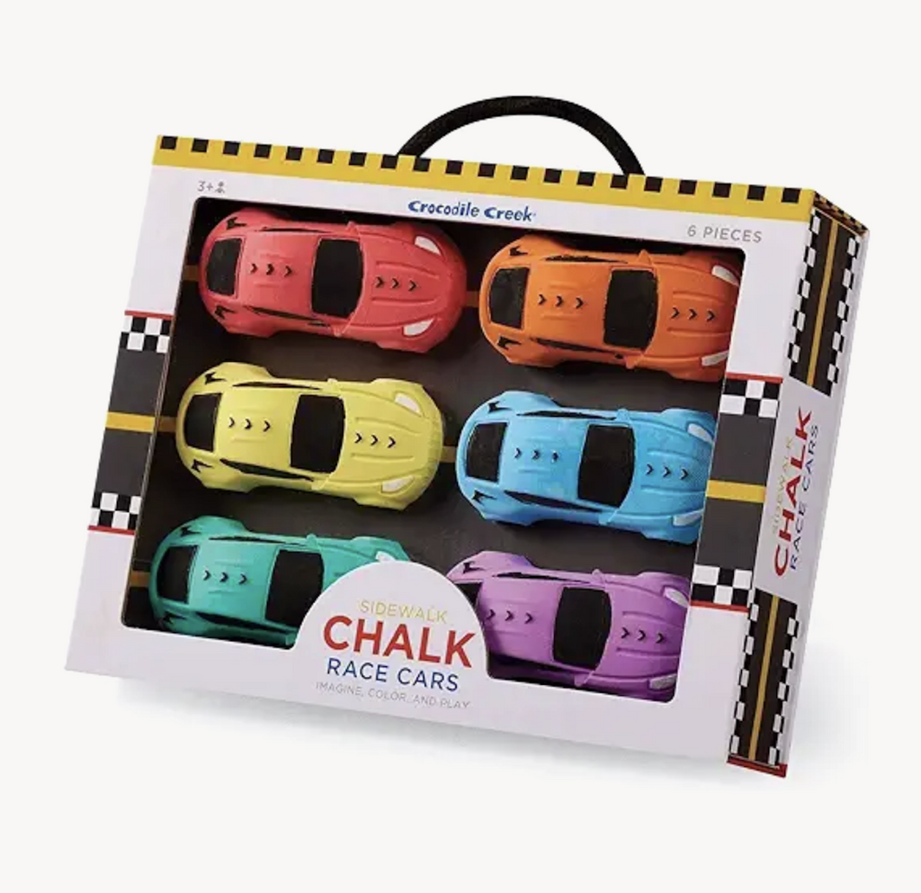 Box of Race Cars Sidewalk Chalk showing all six colors included in the set. 