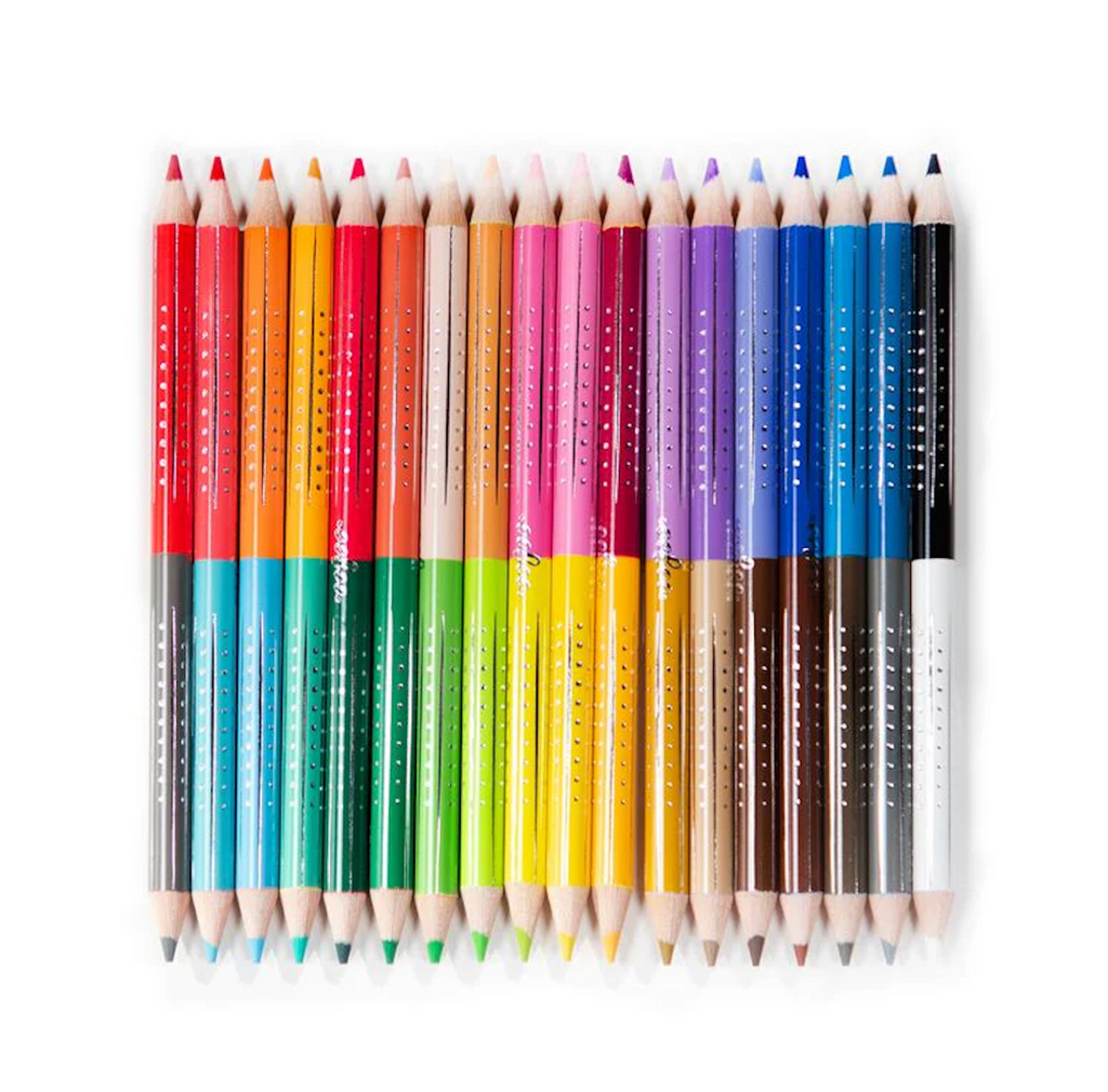 Set of double sided pencils in all the colors of the rainbow. 