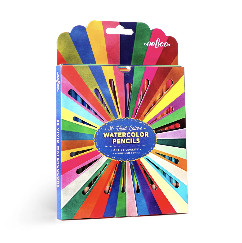 Vibrant and colorful box containing the 36 piece double sided pencils from the Rainbow Watercolor Pencils set. 