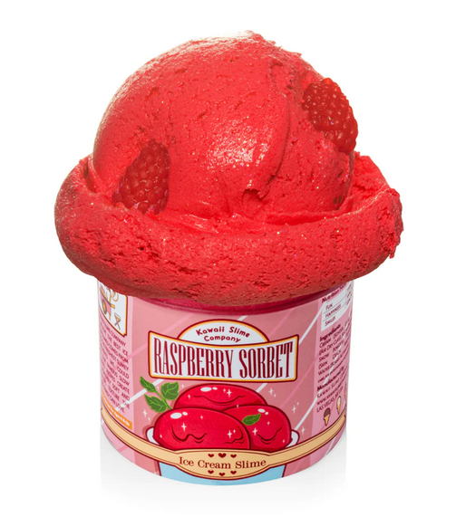 The Raspberry Sorbet  ice creamslime is made of our famous "cloud creme" slime base and then we tailor the flavor to have a icy texture! Our ice cream pints holds it shape so well you can even "scoop" it to form a realistic looking ice cream.