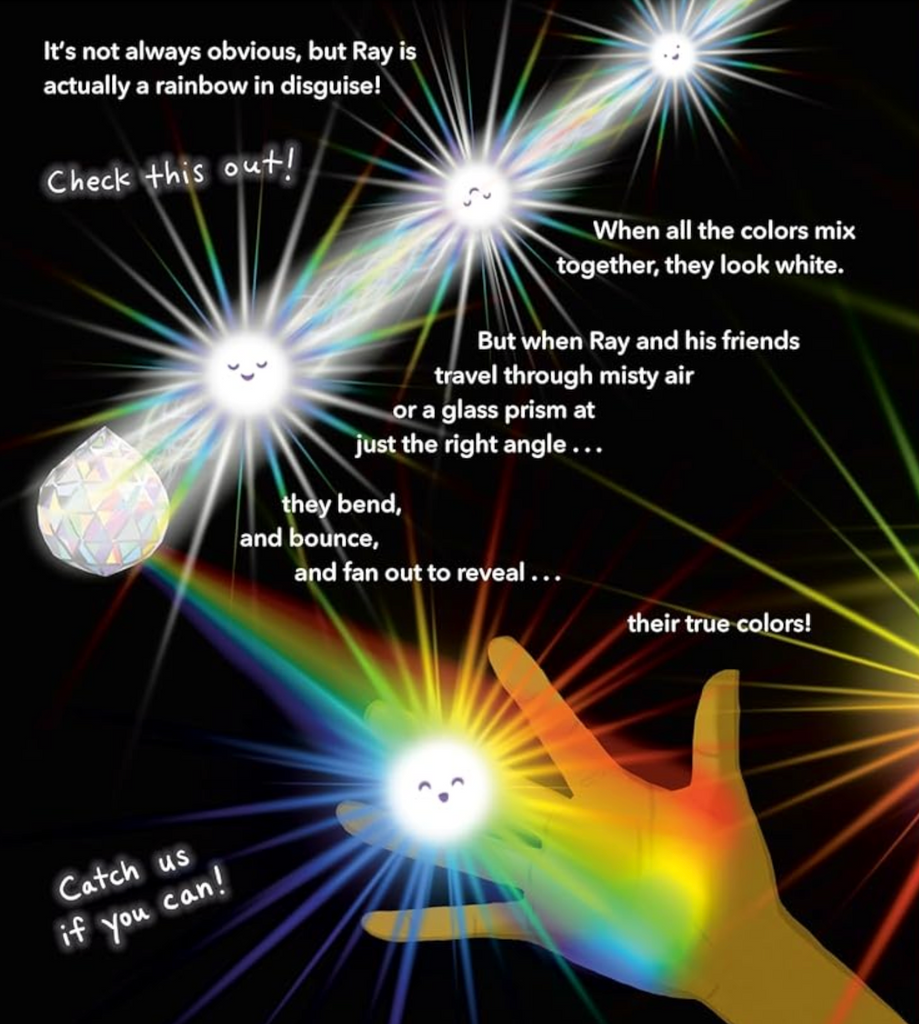 An interior page from "Ray How Light Works" explaining how light and colors work. 