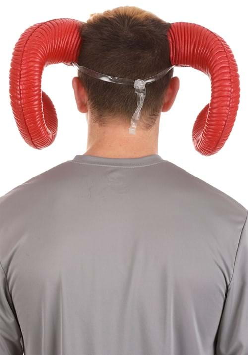 View of the back of the Red Demon Horns showing the clear band that secures the horns to the head. 