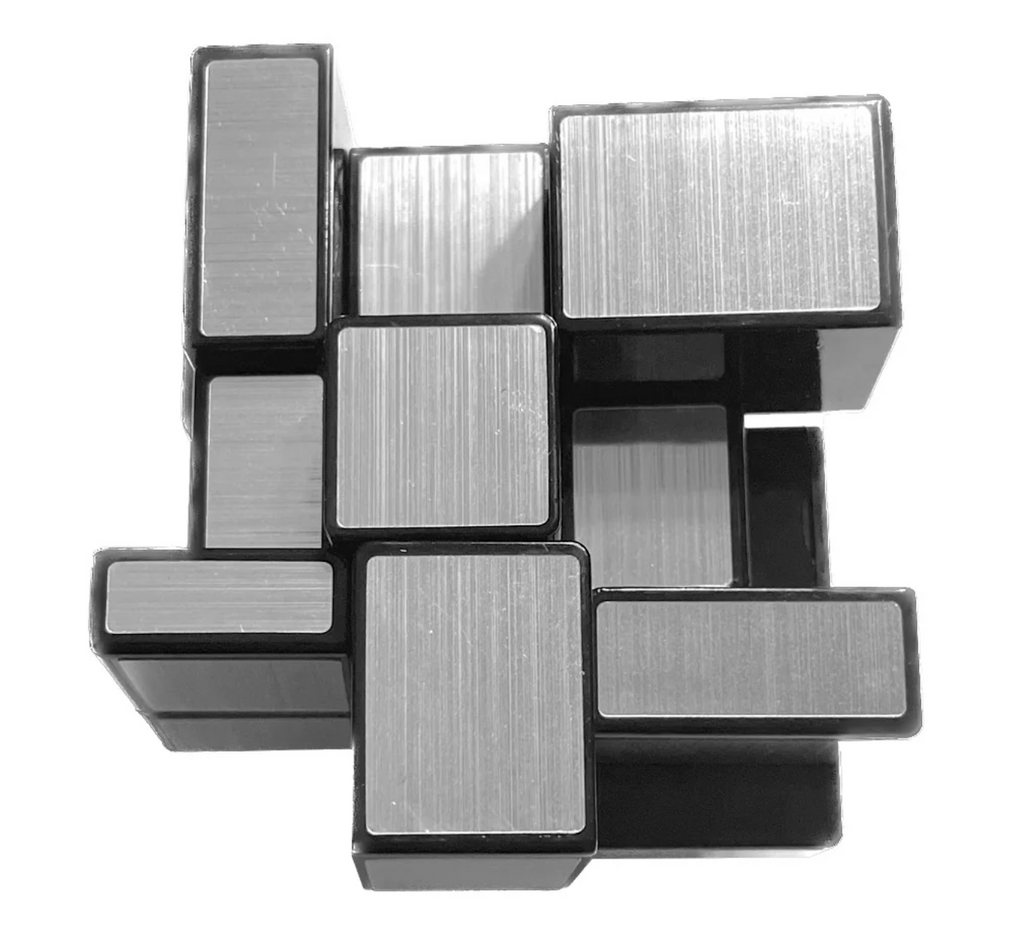 Cube puzzle with different sized pieces interlocking and moving to shapeshift the cube and make it even more challenging. 