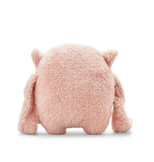 Rear view of Riceaahaah plush light pink body and long arms. 