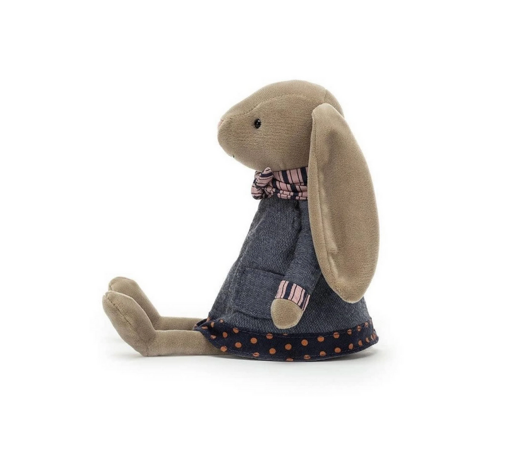 Riverside Rambler Rabbit plush from Jellycat viewed from the side. 