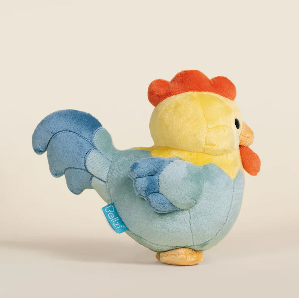 Adorable Roosti the Rooster stuffed animal from Bellzi. 