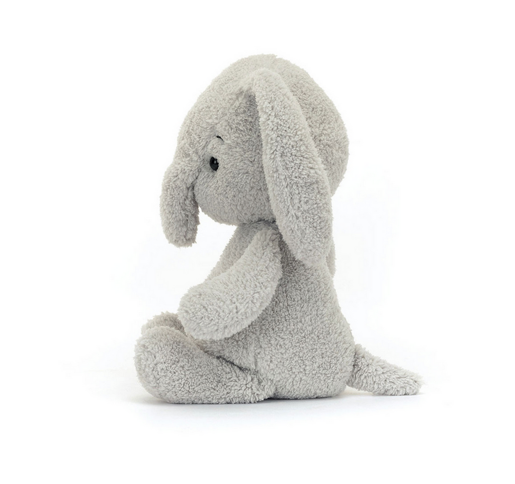 Side view of Rumblikin Elly plush elephant. 