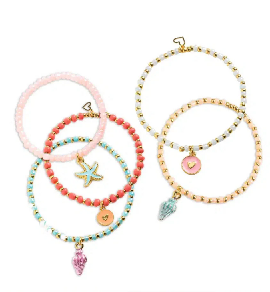 Examples of bracelets that can be made with the Sea Multi Wrap Beads and Jewelry kit. 