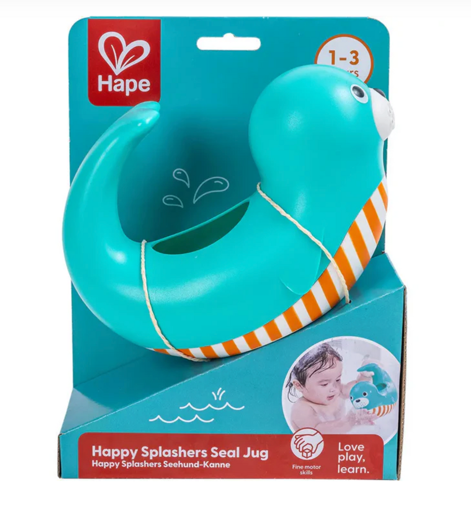 Hape Happy Splashers Seal Jug toy in packaging on a white background