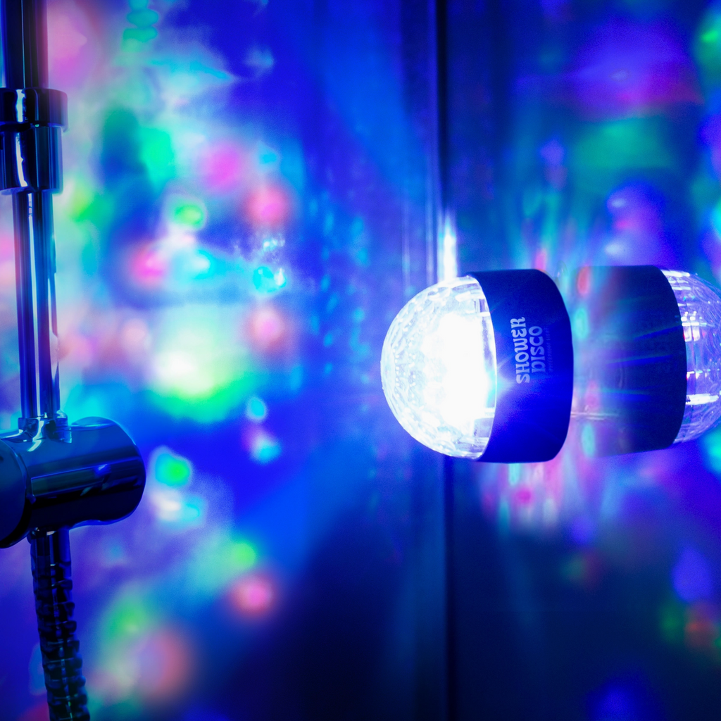 LED disco  bath light with colorful disco lights in the background
