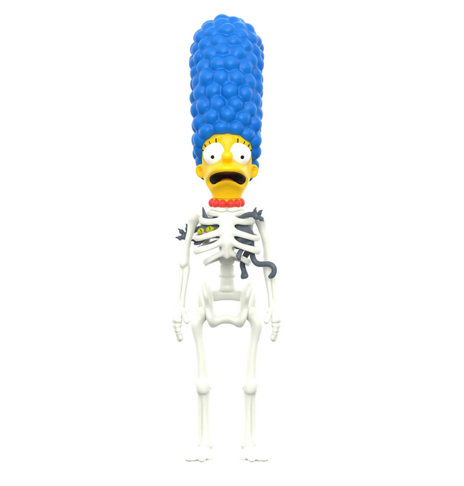 This 3.75" scale articulated action figure shows Marge Simpson in  her in skeletal form with Snowball II peeking through her ribcage.