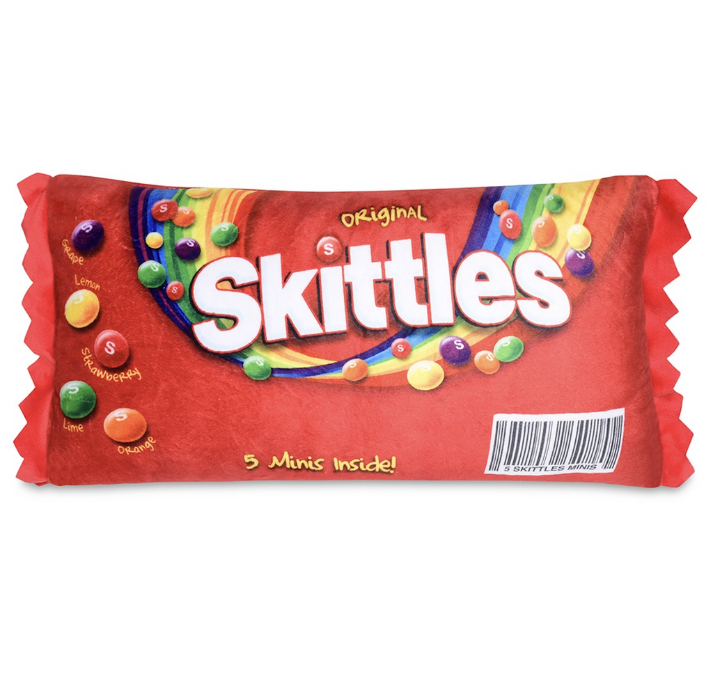 Skittles candy bag in plush pillow form. 