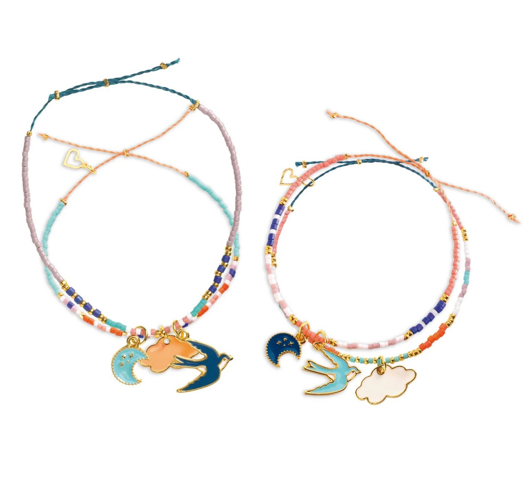 Bracelets made using colorful beads and charms from the Sky Multi Wrap Beads and Jewelry Kits. 