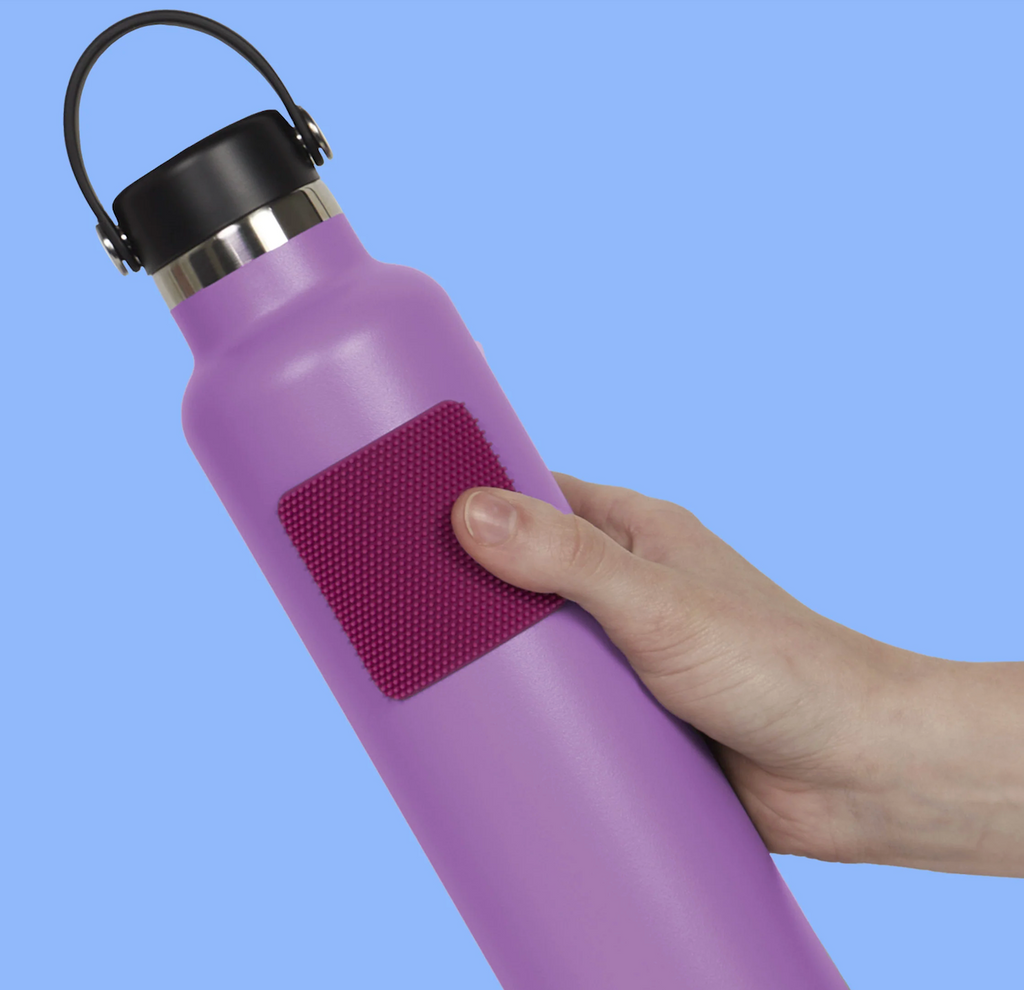 Static Square Slabs Sensory Sticker attached to purple water bottle. 