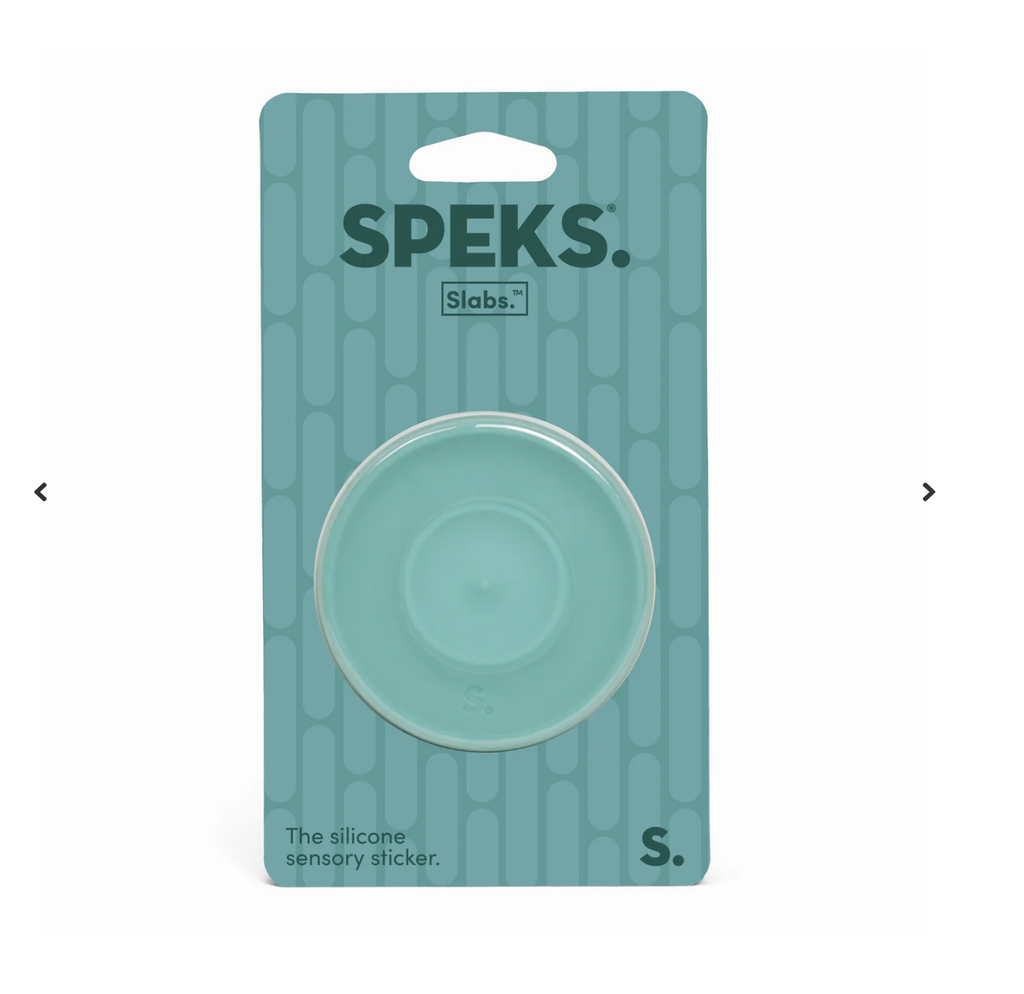 Speks Slabs Path Round sensory sticker a light teal sticker with a circular path texture. 