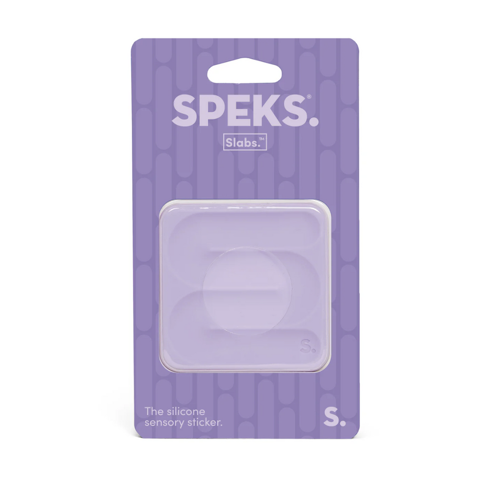 Speks Slabs Sensory Sticker in a lilac color, square sticker and the path texture. 