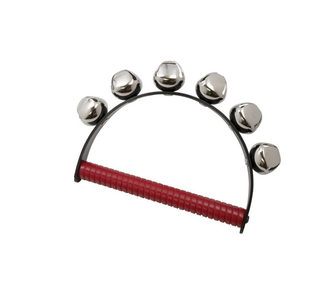 Handheld sleigh bells on a white background.