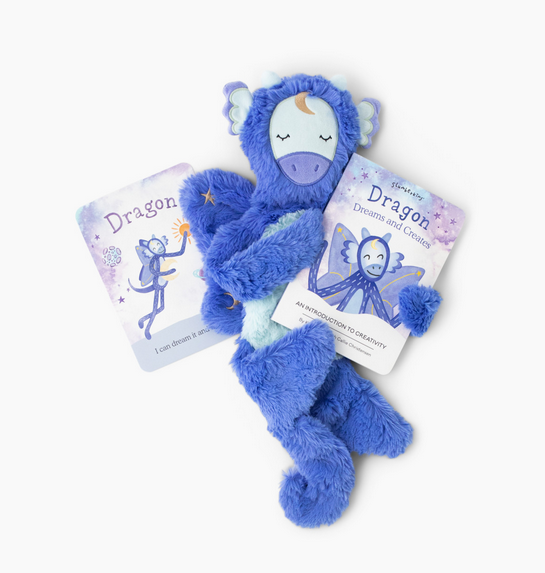 Celestial Dragon Snuggler with board book and affirmation card. 