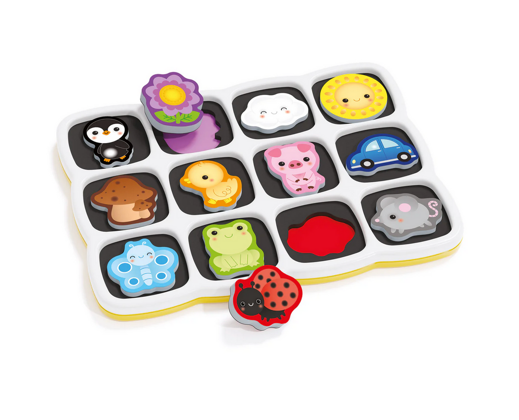 Puzzle shape sorter side of magnetic play board.