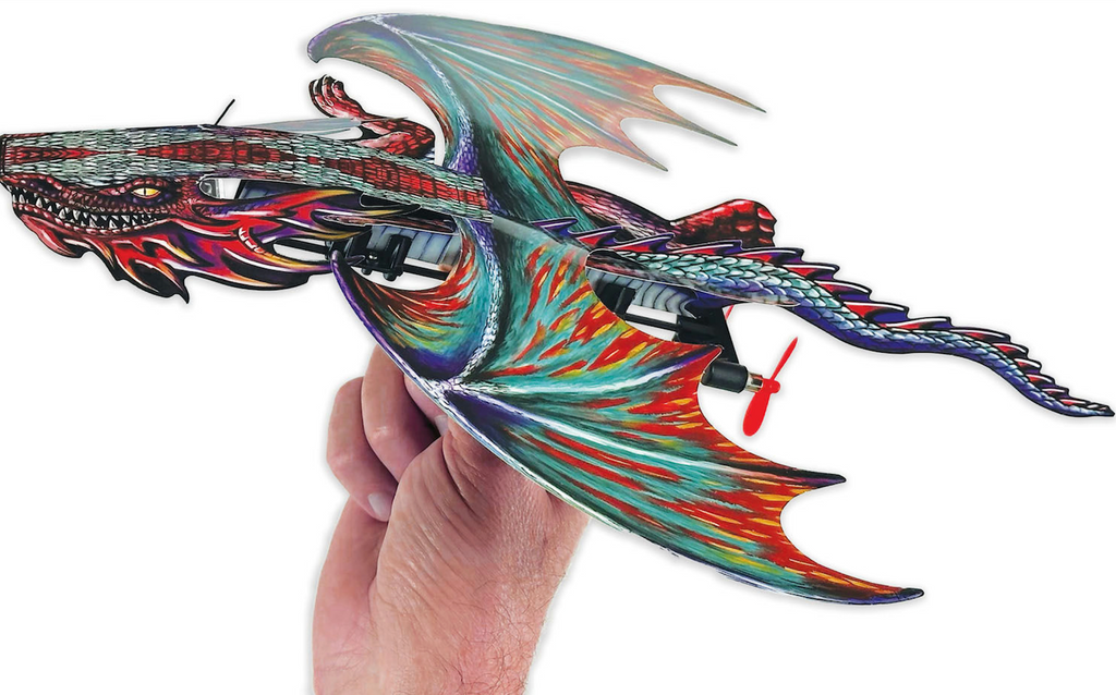 Super cool and colorful paper dragon with a motor and propeller. 