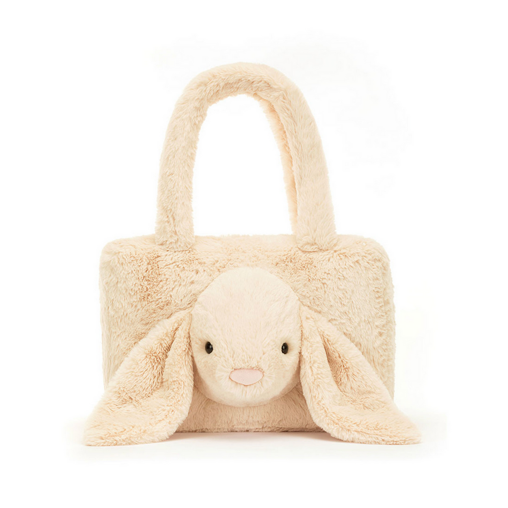 Smudge Rabbit plush tote bag viewed from the front. 