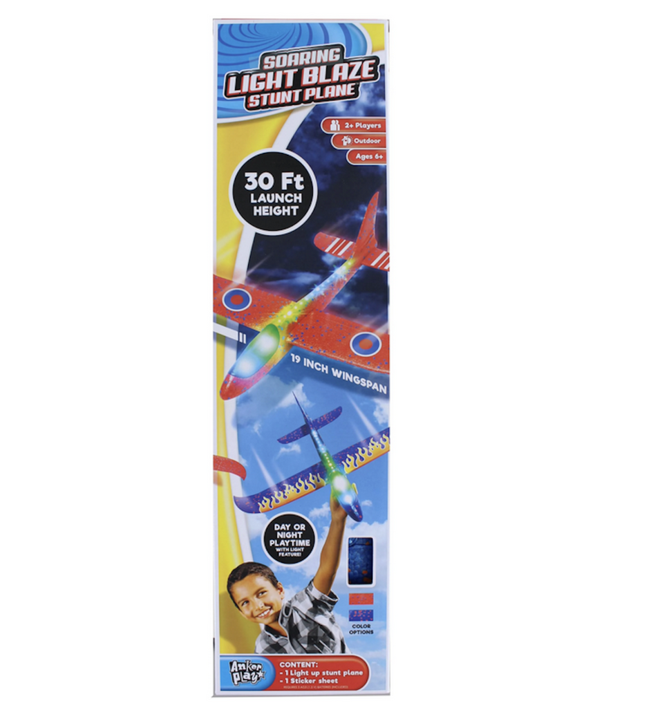 Soaring Light Blaze Stunt Plane in a package with graphics of the plane fully assembled and lit up. 